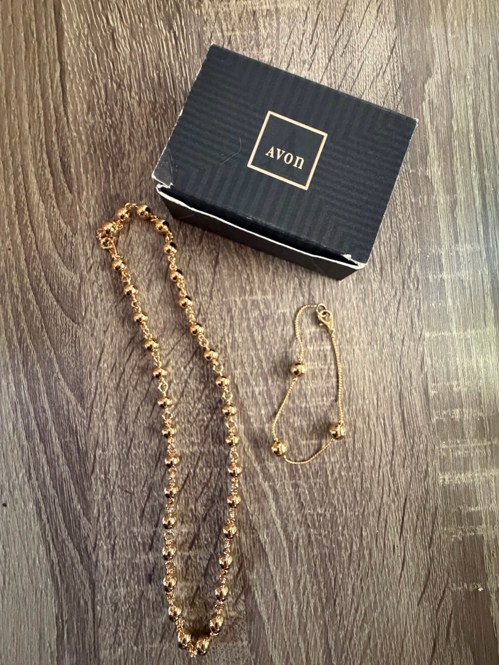 Vintage Avon Gold-Tone Beaded Necklace and Bracelet